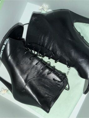 OFF - WHITE Black Lace-Up Peep-Toe Women's Heels